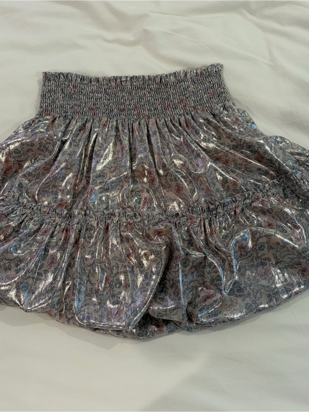 Free People Metallic Lavender Paisley Smocked Waist Skirt